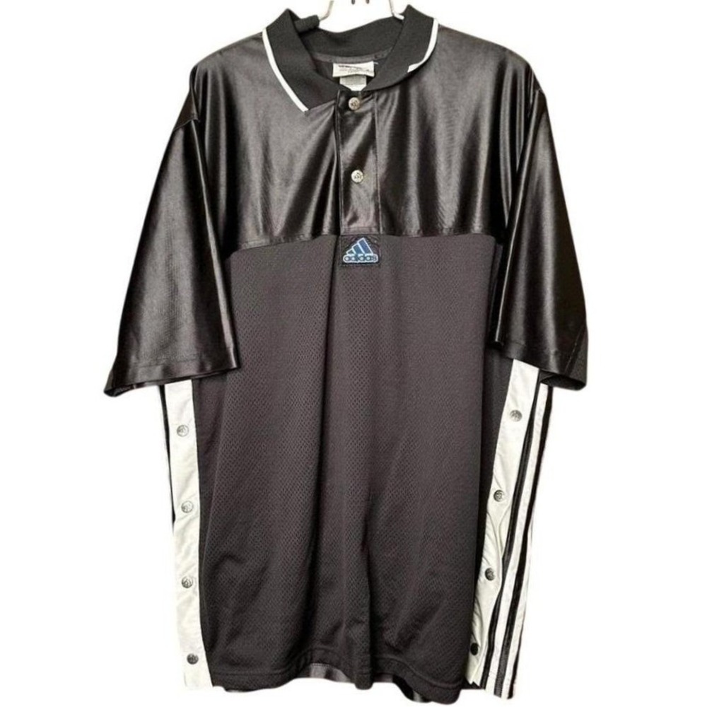 Vintage Y2K Mesh Snap Button Polo Jersey Shirt Men XL Adidas Sporty Side Stripes